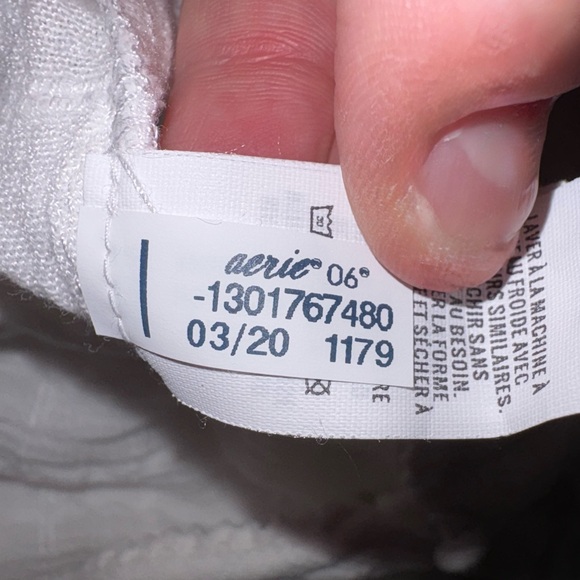 Aerie White Eyelet Button-Up Cotton Linen Romper 3/4 Sleeve Drawstring Waist - L - Picture 14 of 14